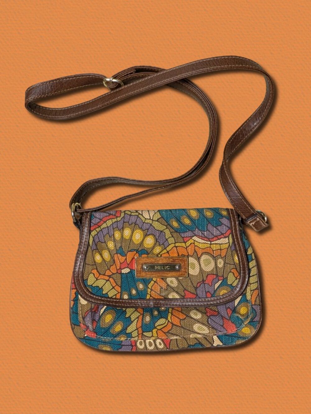Relic Fabric Crossbody Butterfly Wing Retro-Psychedelic Art Deco Purse/Bag